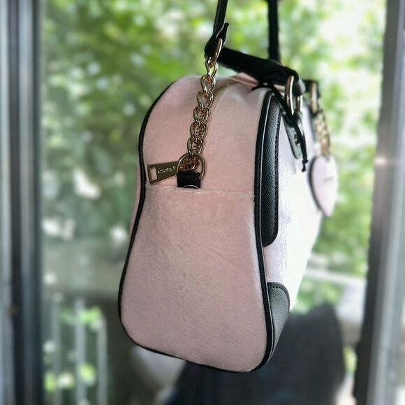 Juicy Couture Velour  Bowler Logo Bling Purse Handbag Crossbody Pink New - Picture 2 of 5